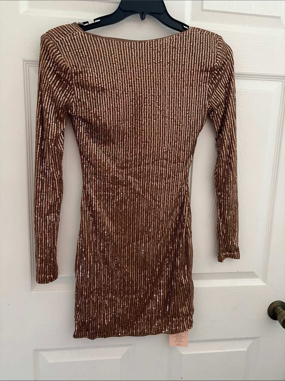 SHEIN Long Sleeve Metallic Copper Sequin Bodycon Dress